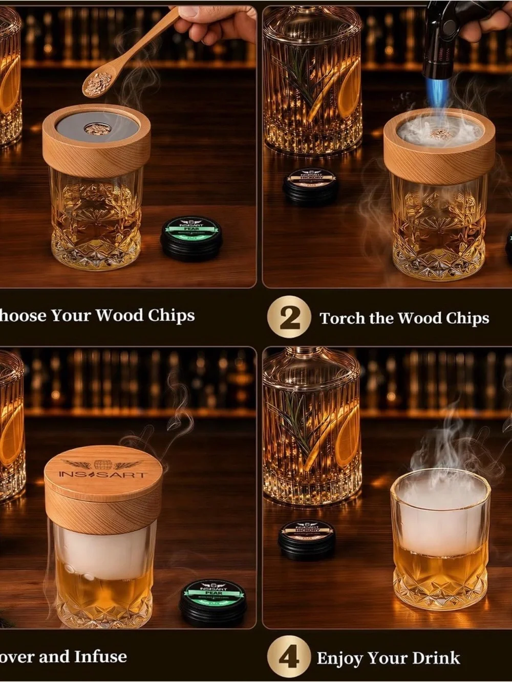 Beech Smoke Infuser Whiskey Smoker Kit in Natural Wood